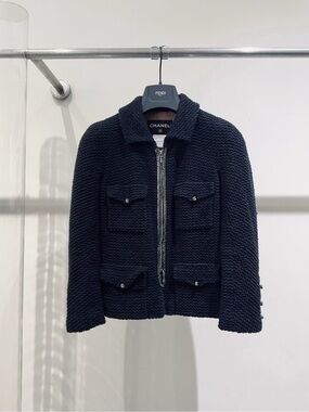 CHANEL Black Textured Zip-Front Jacket